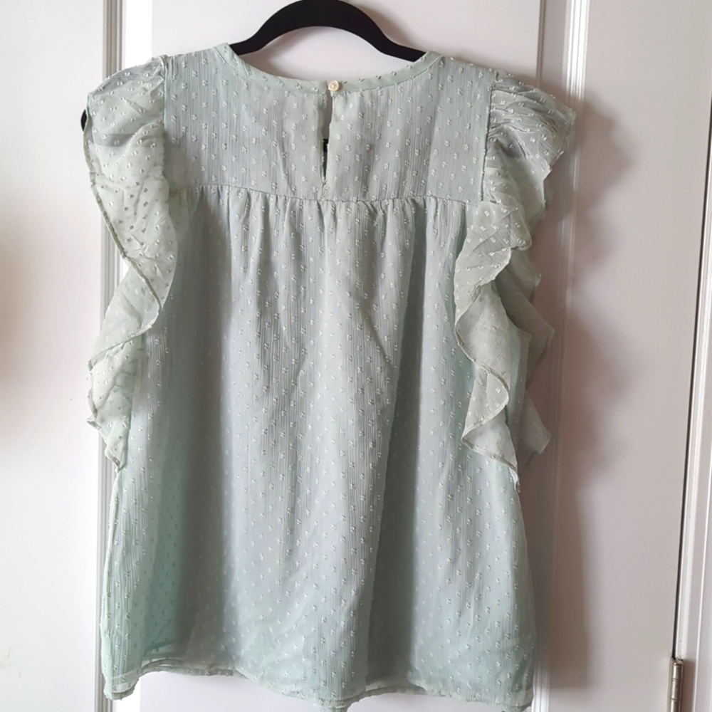 LOFT Light Green Ruffle Blouse - Picture 2 of 6